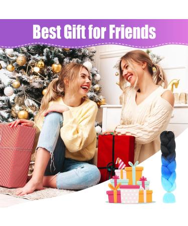 Aomig Ombre Braids Extensions - 2PC Artificial Hair for Braiding 24 Strands Black/Royal Blue/Sky Blue for Box Braids - Buy Online on GoSupps.com