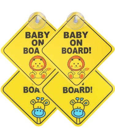 Baby On Board Sign for Car 4 Pcs Baby On Board Sticker Kids Driving Safety Warning Sign with Suction Cups 5" by 5" Bright Yellow