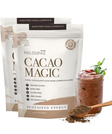 Philosophie Organic Cacao Magic Superfood Blend Plant-Based Protein Powder with Raw Cacao Reishi Mushroom & Maca Root Unsweetened Vegan Chocolate Supplement 64 Servings