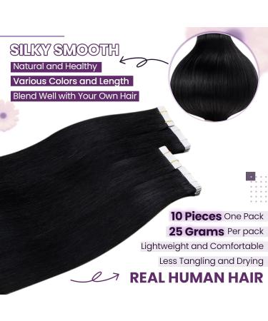 Laavoo Invisible Tape In Real Hair Extensions - 35cm Black Remy Hair - 10pcs 25g Human Hair Extensions - Buy Online on GoSupps.com