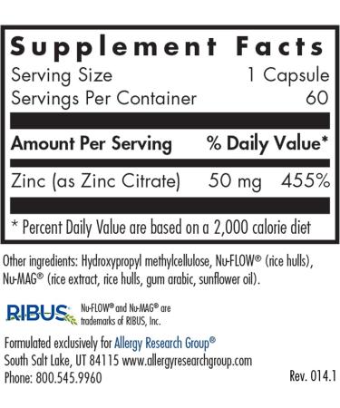 Zinc Citrate 50mg Capsules - Immune, Mood, Bone Support - 60 Vegetarian Capsules - Buy Online on GoSupps.com