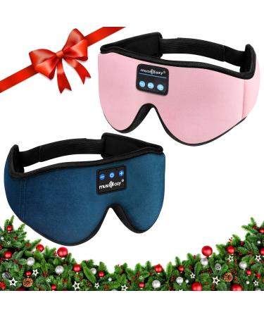 MUSICOZY Sleep Headphones Bluetooth Wireless Headband Sleep Mask Sleeping Headphones Music Eye Mask Earbuds for Side Sleepers Air Travel Office Nap Unique Holiday Christmas Gifts Pack of 2