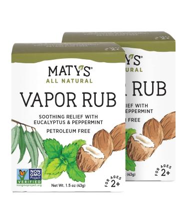 Maty's All Natural Vapor Rub - Petroleum Free - Made with Peppermint, Tea Tree & Eucalyptus, 1.5 oz – 2 Pack 1.5 Ounce (Pack of 2)
