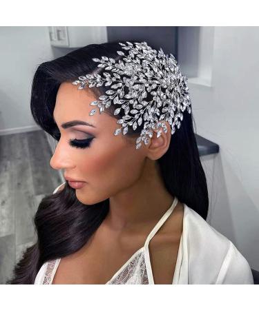 AMORARSI Rhinestone Leaf Wedding Hair Piece - Crystal Hair Accessories for Bride and Bridesmaids (Silver) - Buy Online on GoSupps.com