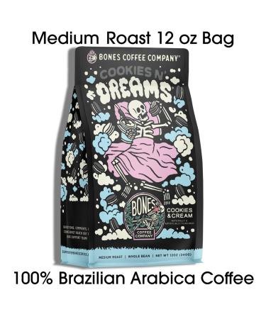 Bones Coffee Company Cookies 'N Dreams 12 oz Ground Coffee - Cookie & Creams Flavor | Medium Roast Arabica Beans | Flavored Coffee Gift - Buy Online on GoSupps.com