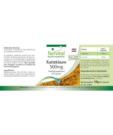 Cat's Claw 500mg - 90 capsules - Cat's Claw 500mg - U a de Gato (Uncaria tomentosa) - HIGHLY DOSED & Vegan - Liana from Peru - Buy Online on GoSupps.com