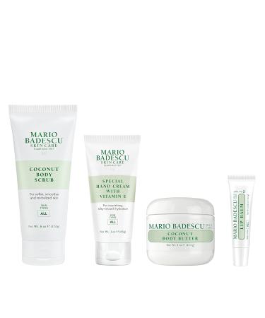 Shop Mario Badescu Best of Body Essentials 4 Piece Skincare Gift Set - Lip Balm Coconut Scrub & Body Butter - Perfect for All Skin Types - Buy Online on GoSupps.com