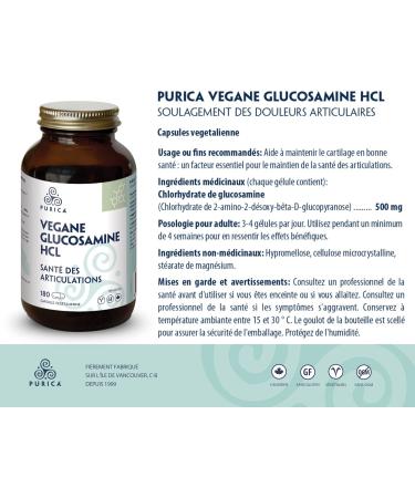 PURICA - Vegan Glucosamine HCL 180 Capsules - Supports and Maintains Cartilage Health - Key Factor in Overall Joint Health and Mobility - Buy Online on GoSupps.com