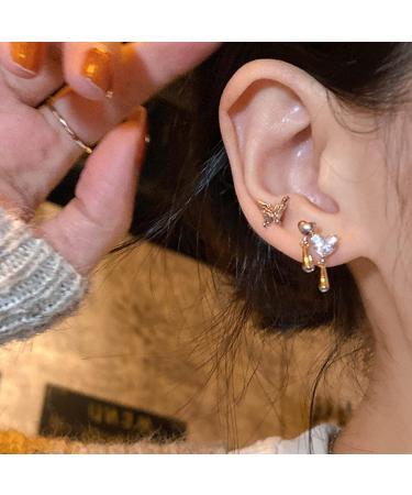 Buy Vintage Crystal Butterfly & Heart Stud Earrings | Elegant Silver Jewelry for Women - International Shipping - Buy Online on GoSupps.com