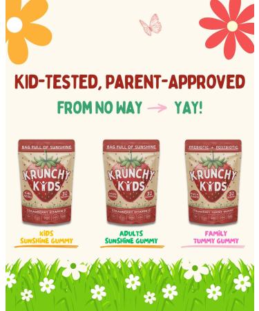 Krunchy Kids 500IU Vitamin D3 Gummies - Organic Plant-Based Sugar-Free | Real Strawberry Allulose MCT-Oil Agave | Supports Bones Immunity Mood & Sleep - Buy Online on GoSupps.com