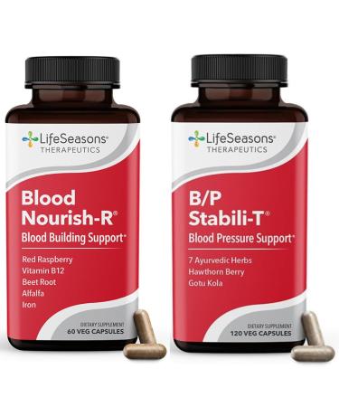 LifeSeasons Blood Nourish-R + B/P Stabili-T Iron Deficiency & Blood Pressure Support Supplement Bundle Supports Anemia Fatigue Paleness Dizziness Healthy Heart & Circulation- 60 & 120 Capsules