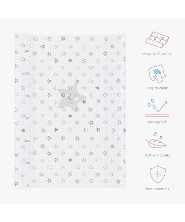 Baby Waterproof Changing Mat 80x50 cm | Fits 140x70 cm Cot Bed | Unisex Wedge Anti Roll | Raised Edges | Stars Grey - Buy Online on GoSupps.com