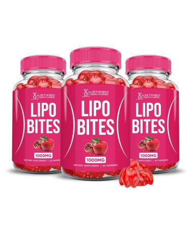 (3 Pack) Lipo Bites ACV Gummies Advanced Formula 1000MG Apple Cider Vinegar Chewies Formulated with Pomegranate Beet Juice Powder B12 Vegan Non GMO 180 Gummys