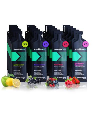Evotion Pro High Energy Gel 20 x 60ml - 80kcal 20g carbohydrates p Pack - Mix box - Maltodextrin Power Gel Sport - Liquid PowerGel Energy Shot - Energy Run Running Marathon Food 20