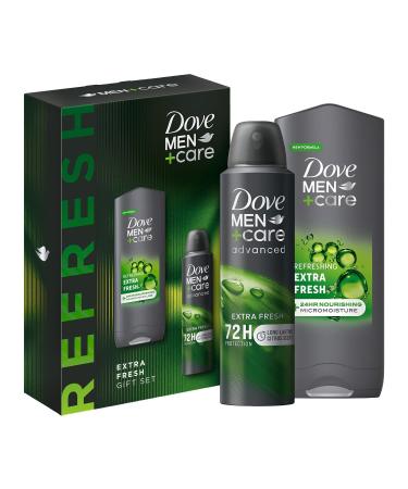 Dove Men+Care Refresh Extra Fresh 3-in-1 Hair Face & Body Wash and Advanced 72H Protection Antiperspirant 2 Pieces Ready to Give Gift Set for Him