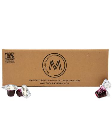 The Miracle Meal Pre-filled Communion Cups and Wafer Set - Box of 500 - with 100% Trusted Concord Grape Juice & Wafer -Prepacked Holy Communion Bread and Juice