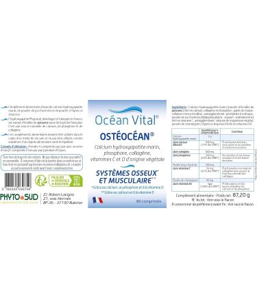 Phyto Sud Osteocean - Marine Collagen 600 mg Calcium Vitamin D and Vitamin C - Joint Dietary Supplement for Bone & Muscular Systems - 80 Tablets - Made in France - Buy Online on GoSupps.com