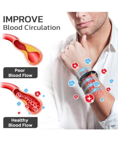 Buy GFOUK Men's Magnetic Field Strap & Hematite Bracelet - Lymph Detox Tiger Lava Stone - 4 Pack Black (20cm) - International Shipping - Buy Online on GoSupps.com