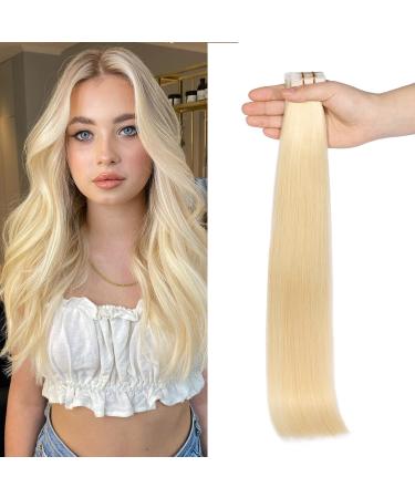 Maxfull Bleach Blonde Remy Human Tape In Hair Extensions, Double Sided Semi-permanent Human Hair Extensions for Thin Fine Hair, 20pcs, 16inch, 50g 16 Inch Bleach Blonde