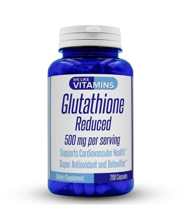 Glutathione Reduced, Max Strength 98% Pure Glutathione Supplement, 500mg of Super Antioxidant L-Glutathione Per Serving, Gluthianone Supports Heart Health, Skin Whitening, Immune Defense, 200 Capsules 200 Count (Pack of 1)