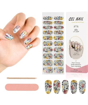 Kalolary 20PCS Nail Gel Polish Strips Full Wraps Nail Polish Stickers Cured Gel Nail Strips Self-Adhesive Gel Nail Wrap Stickers Decals with Nail File and Stick(UV/LED Lamp Required) NJTZ-15