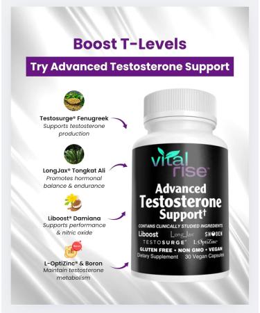 Vital Rise Testosterone Supplement for Men Advanced Testosterone Booster with Fenugreek & Ashwagandha - Workout Muscle Builder Strength Energy Performance Vegan 30 Capsules - Buy Online on GoSupps.com