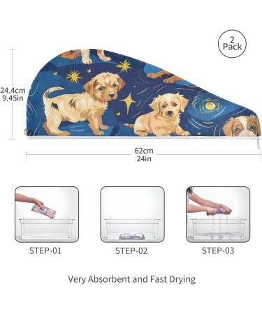 Cute Cartoon Puppies Hair Towel 2 Pack Super Absorbent Quick Dry Turbans for Women & Girls - Buy Online on GoSupps.com