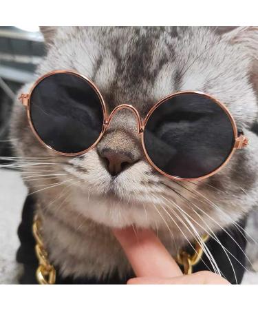 payanwin 2 Pieces Funny Cute Cat Small Dog Sunglasses Classic Retro Circular Metal Prince Sunglasses Eye-wear Photos Props Accessories Cosplay Glasses (Black and Reflective Color) - Buy Online on GoSupps.com