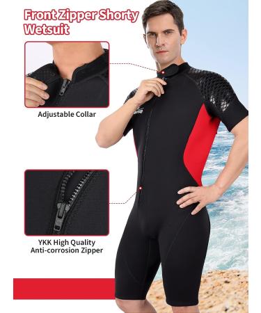 Owntop 3mm Men's Shorty Wetsuit - Neoprene Dive Suit, UPF50+ Thermal Swimwear for Water Sports - Red, 3X-Large - Buy Online on GoSupps.com