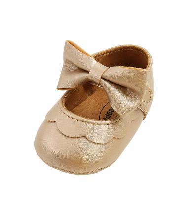 Baby Girls First Walking Shoes Mary Jane PU Leather Anti-Slip Princess Shoes Infant Baby Shoes 0-6 Months E Gold