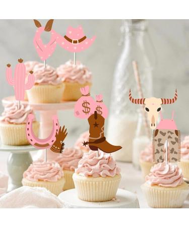 24 Pieces Cowgirl Cupcake Toppers 8 Shapes Pink Hats Boots Cactus Cupcake Picks My First Rodeo Western Theme Baby Shower Birthday Party Cake Decoration Supplies - Buy Online on GoSupps.com
