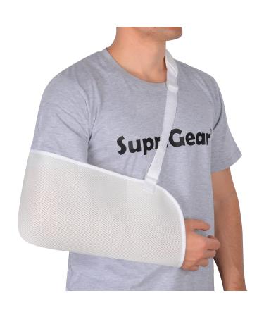 supregear Arm Sling Adjustable Mesh Shoulder Immobilizer Arm Sling for Shower Breathable Medical Shoulder Elbow Support for Women Men Fits Left/Right Arm White