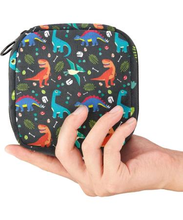 Dinosaur Print Sanitary Napkin Storage Bag | Menstrual Pad Pouch for Teen Girls & Women | Portable Nylon Oxford Cloth with Zipper | Multicoloured Design - Buy Online on GoSupps.com