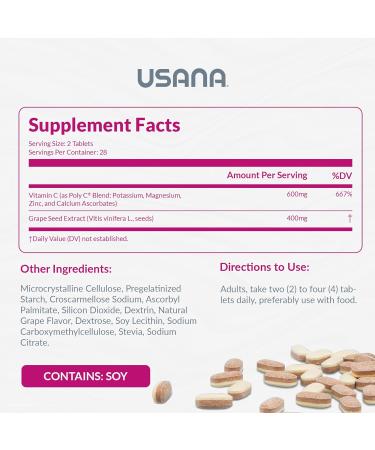 USANA Proflavanol C200 - Heart Health Antioxidant with Bioflavanoids & Vitamin C - 56 Tablets - Buy Online on GoSupps.com