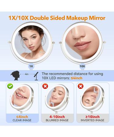 8 Rechargeable Double Sided Makeup Mirror with Lights | 1X/10X Magnification | 3 Colors Light | 360 Smart Touch | Adjustable Brightness | Nickel Finish - Buy Online on GoSupps.com