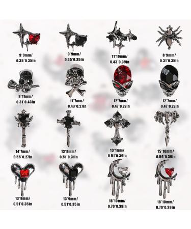 Halloween Nail Charms 32 Pcs 3D Star Moon Heart Cross Skull Spider Rhinestones - Black Nail Jewelry for DIY Nail Art - Buy Online on GoSupps.com