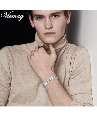 Vicmag Magnetic Bracelet for Men Titanium Steel with Ultra Strength Magnets - Single-Row Silver | Adjustable with Tool & Gift Box - Buy Online on GoSupps.com