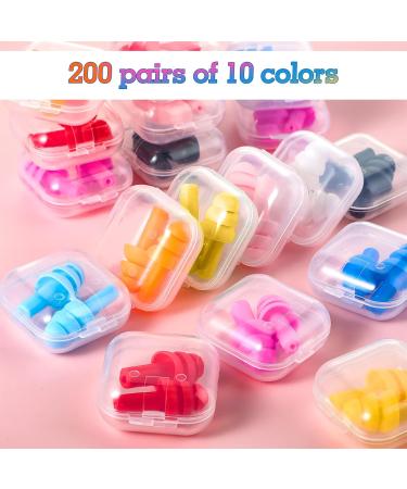 200 Pairs Reusable Silicone Ear Plugs - Noise Cancelling for Sleeping, Swimming, Concerts - 10 Assorted Colors with Carry Cases - Buy Online on GoSupps.com