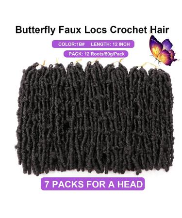 12 Butterfly Locs Crochet Hair - Pre-looped Distressed Soft Locs for Black Women - 7 Packs, 1B Color - Buy Online on GoSupps.com