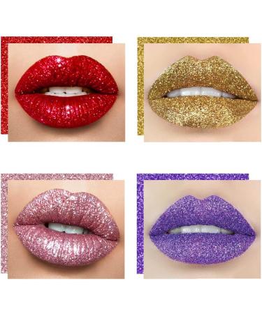 Shop Eomsky Glitter Lips Kit 4 Colors Diamond Glitter Lipstick & Waterproof Metallic Pearl Gloss Includes Lip Primer & Brush for Flawless Sparkling Lips - Buy Online on GoSupps.com