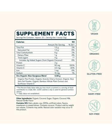 Ora Organic Vegan Collagen Probiotics Prebiotics & BeYouTiful Bundle: Aloe Vera - Vanilla Flavor 20 Servings + 60 Vegan Probiotic Capsules + Hair Skin & Nails Support 60 Vegan Capsules - Buy Online on GoSupps.com