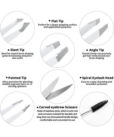 Precision Eyebrow Tweezers Set - Pack of 6 for Ingrown Hair Removal - Slant & Pointed Tweezer Kit with Leather Case - For Women and Men - Buy Online on GoSupps.com