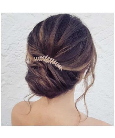 Yheakne Crystal Bridal Hair Comb Gold Rhinestone Leaf Hair Piece Wedding Headpieces Bride Side Comb Wedding Hair Accessories for Bride and and Bridesmaids (Gold)