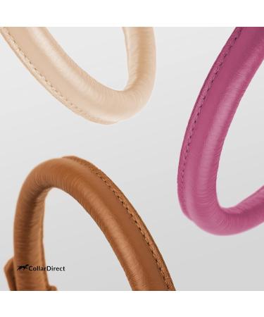 Collardirect Handmade Round Leather Dog Collar - Softly Padded & Rolled - Real Leather for Dogs Puppies & Cats - Adjustable 35-40 cm - Available in Black Pink Red Purple Blue - Buy Online on GoSupps.com