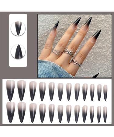 SINHOT Extra Long Stiletto Press on Nails - 24pcs Black Gradient Almond Acrylic False Nails with Glue - Buy Online on GoSupps.com