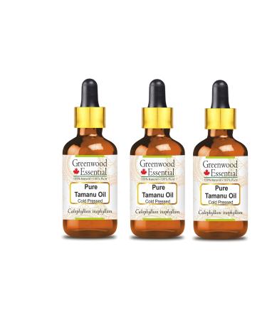 Greenwood Essential Naturreine Tamanu Oil (Calophyllum inophyllum) with glass dripper Natural therapeutic quality cold -pressed (Pack of Three) 100ml X 3 (10 oz)