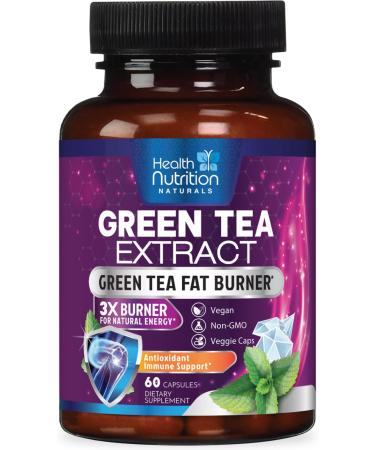 Green Tea Extract Capsules 1300mg - Standardized 45% EGCG & 98% Polyphenols - 3X Strength Green Tea Pills for Natural Energy - Herbal Supplement with Heart & Antioxidant Health Support - 60 Capsules 60 Count (Pack of 1)