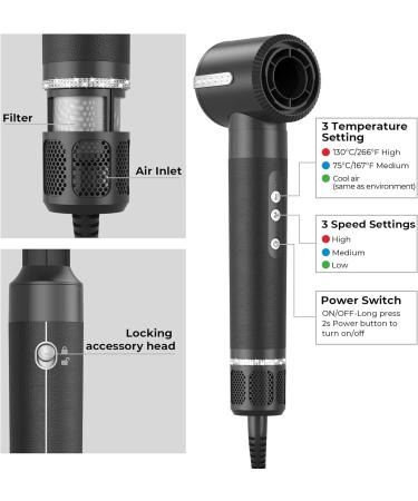 Ukliss Air Styler 7 in 1 - High-Speed Ionic Hair Dryer Wrap Air Curling Iron Warm Air Brush Diffuser & Round Brush for All Hair Types - Black - Buy Online on GoSupps.com