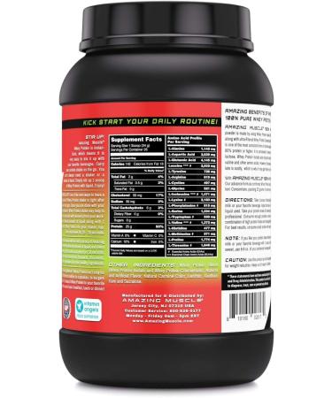 Amazing Muscle 100% Whey Protein Powder *Advanced Formula with Whey Protein Isolate as a Primary Ingredient Along with Ultra Filtered Whey Protein Concentrate (Strawberry 2 lb) - Buy Online on GoSupps.com