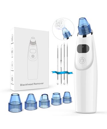 Blackhead Remover Pore Vacuum - Upgraded Electric Pore Cleaner Blackhead Removal Tool with 5 Adjustable Suction Power and 4 Suction Probes  USB Rechargeable Pore Vacuum Removal for Whitehead (White)